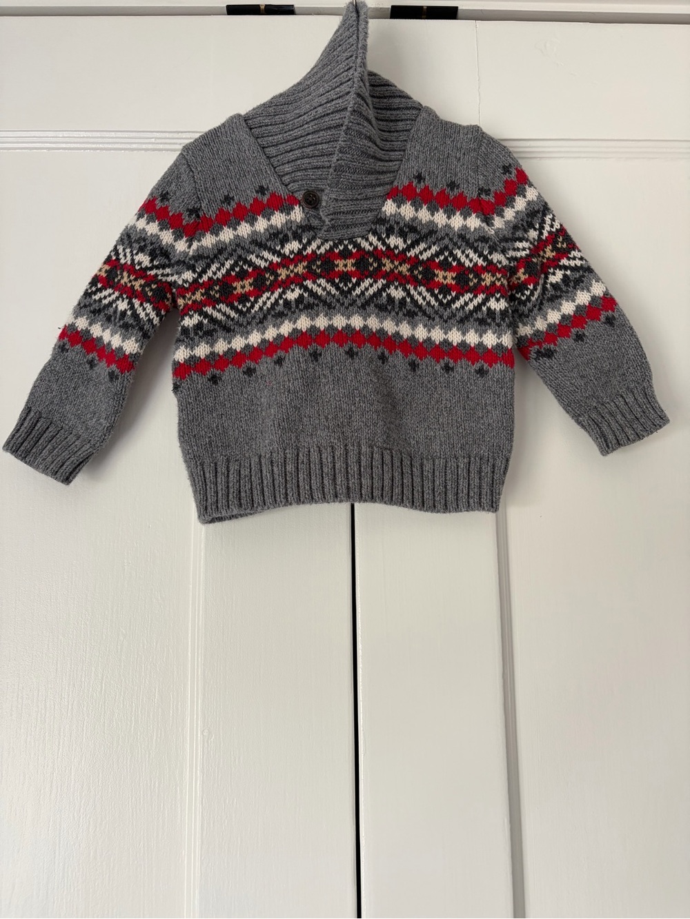 OshKosh B’gosh Gray Sweater Fair Isle Print Shawl Collar Baby Boy Size 12 Months